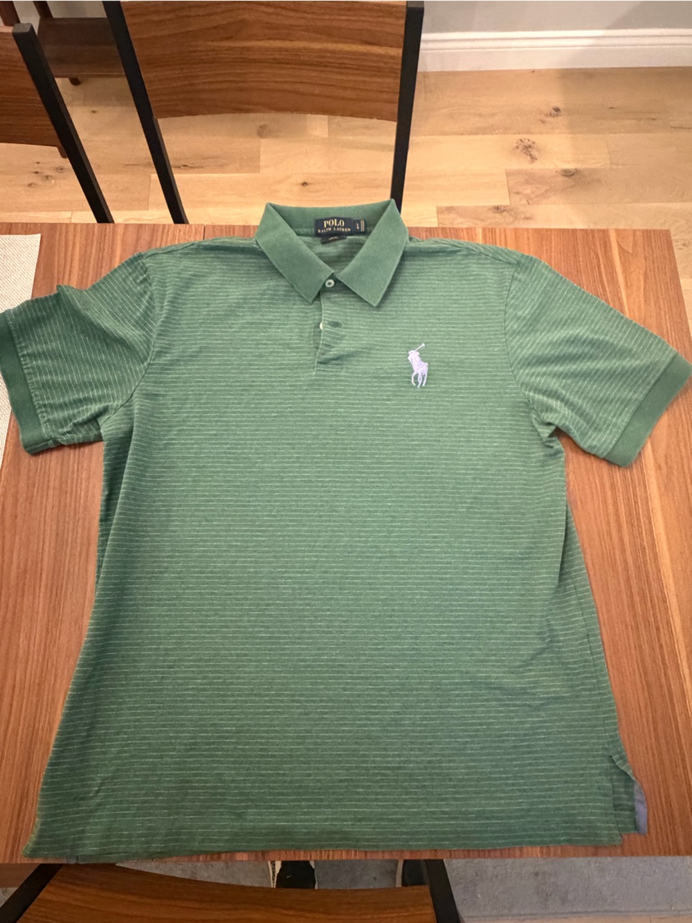 Polo by Ralph Lauren Green Heathered Stripe Polo Shirt with White Pony
